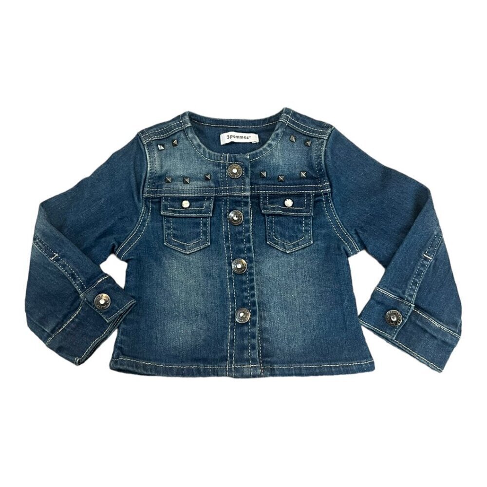 3 Pommes Baby Girl Jean Jacket 12 Months Blue Denim Embellished